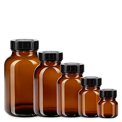 Brązowe szklanki apteczne z szeroką szyjką